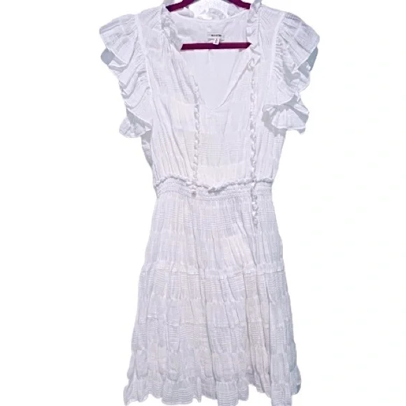 Max Studio- White Gauze Dress with Ruffle Sleeve and hem. - Picture 2 of 8